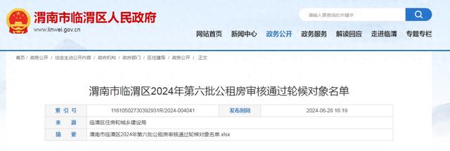 临渭区今年第六批公租房审核通过轮候对象名单公布