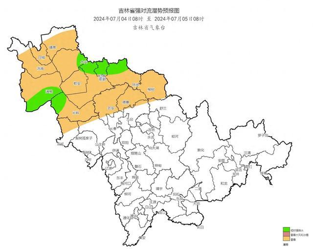 7月4日白城、松原、长春北部、四平西部有雷电天气