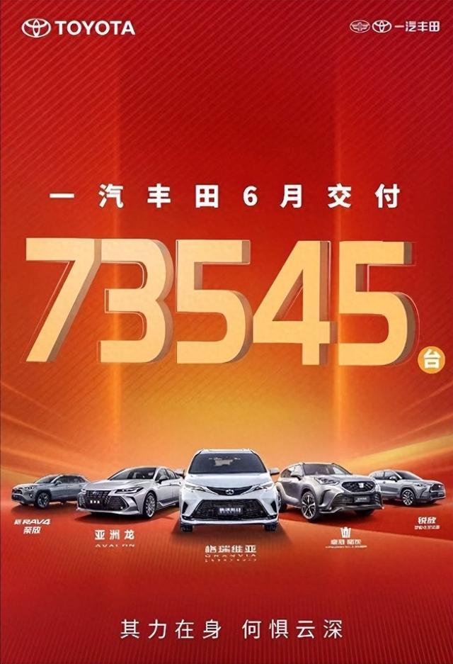 一汽丰田迈入向上新台阶，6月交付73545辆，上半年累计销量329067辆