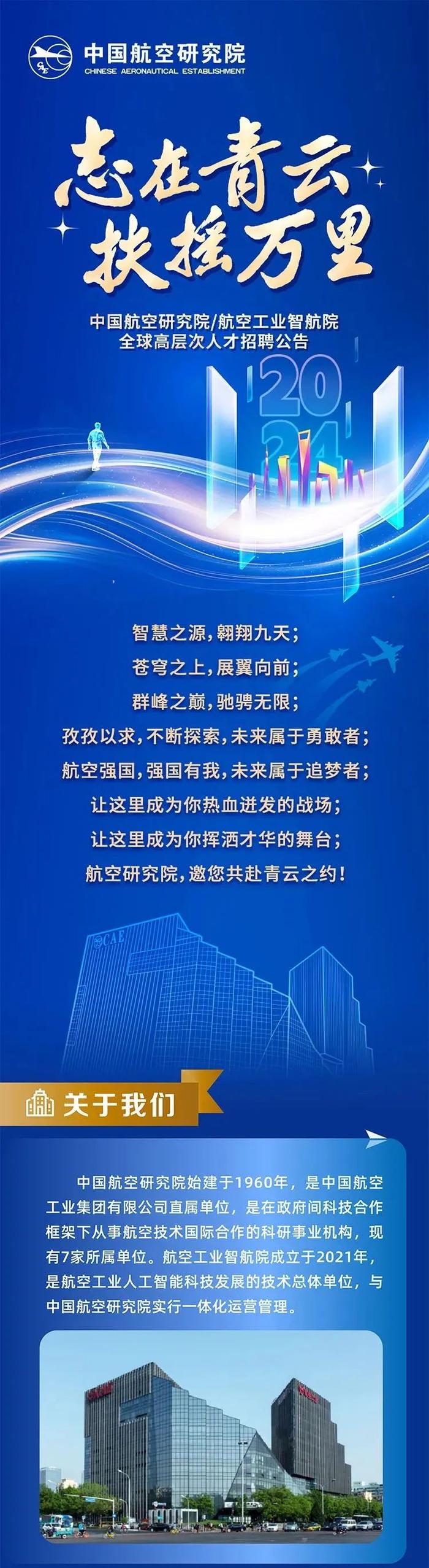 【社招】中国航空研究院/航空工业智航院全球高层次人才招聘公告