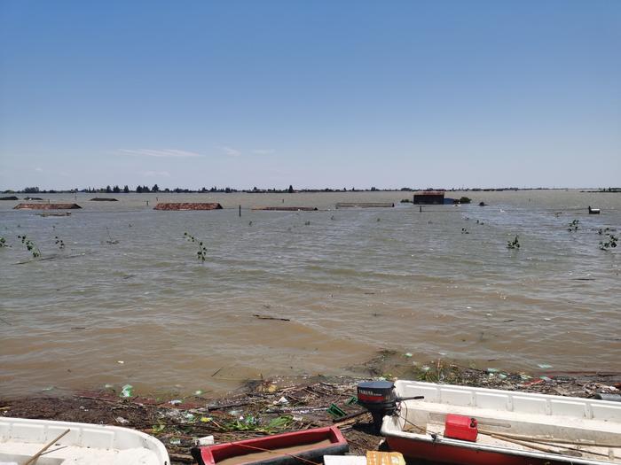 湃现场｜华容洞庭湖大堤决堤抢险：成队卡车载块石等待封堵溃口