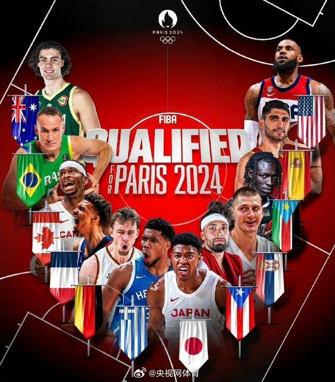 巴黎奥运会男篮12支参赛球队分组出炉