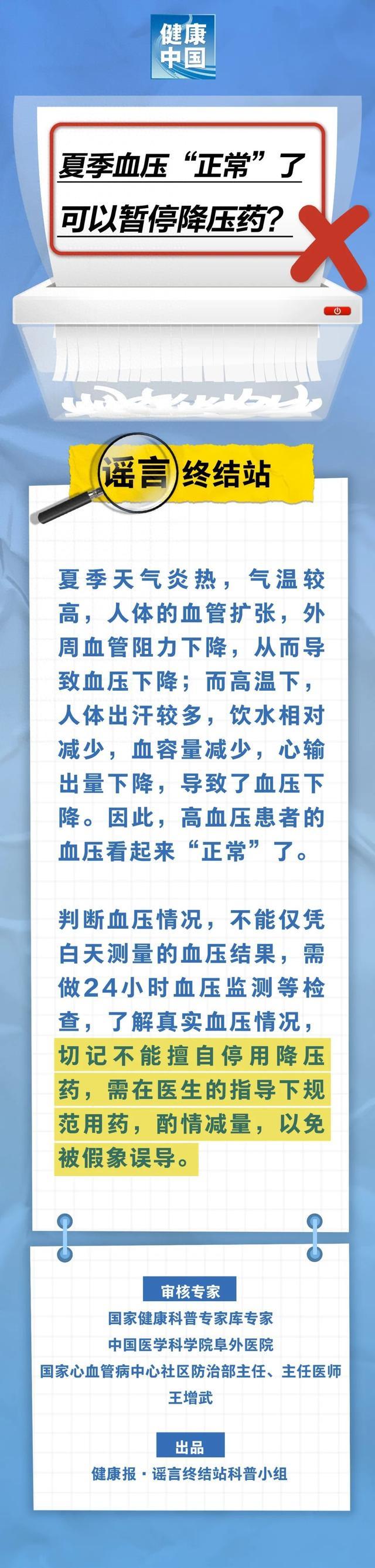 夏季血压“正常”了，可以暂停降压药……是真是假？｜谣言终结站