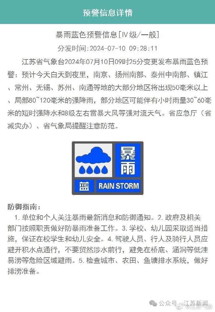 江苏一地降水量冲上全国第一！南京发布地质灾害蓝色预警