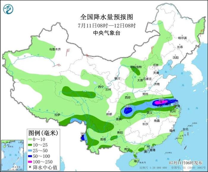 今夜明天仍有大雨到暴雨，雷雨时瞬时风力可达7-9级，注意防风防雨