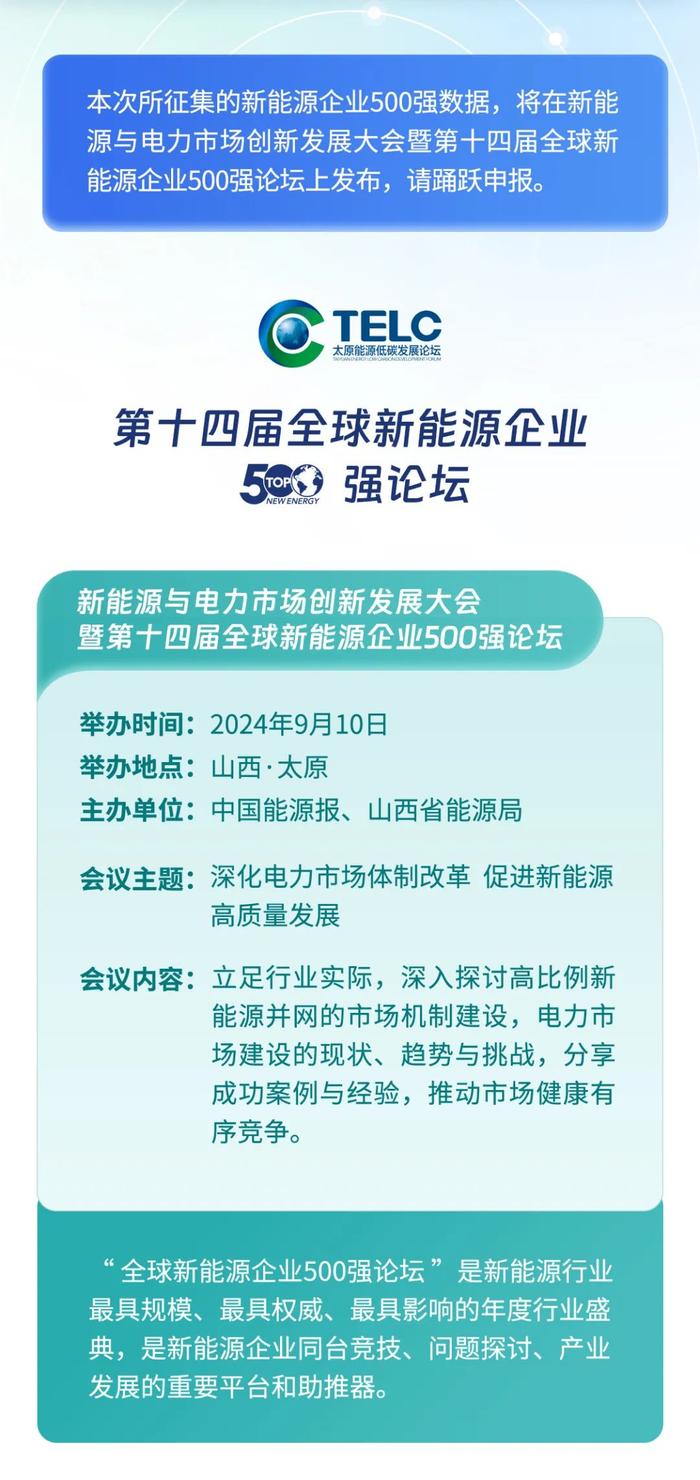 数据申报！入围全球新能源企业500强