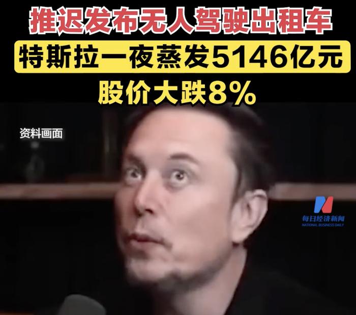 推迟发布无人驾驶出租车，特斯拉一夜蒸发5146亿！马斯克曾称“2020年出100万辆Robotaxi”