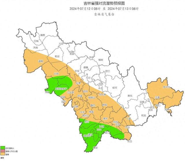7月12日吉林省大部有雷电天气部分 地方可能出现短时强降水、雷暴大风等强对流天气