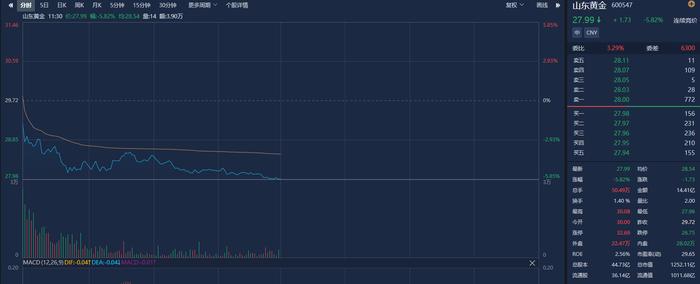 股价放量大跌，山东黄金回应：确有部分机构投资者反馈公司上半年业绩不及预期