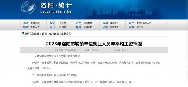 2023年洛阳市城镇单位就业人员年平均工资情况公布