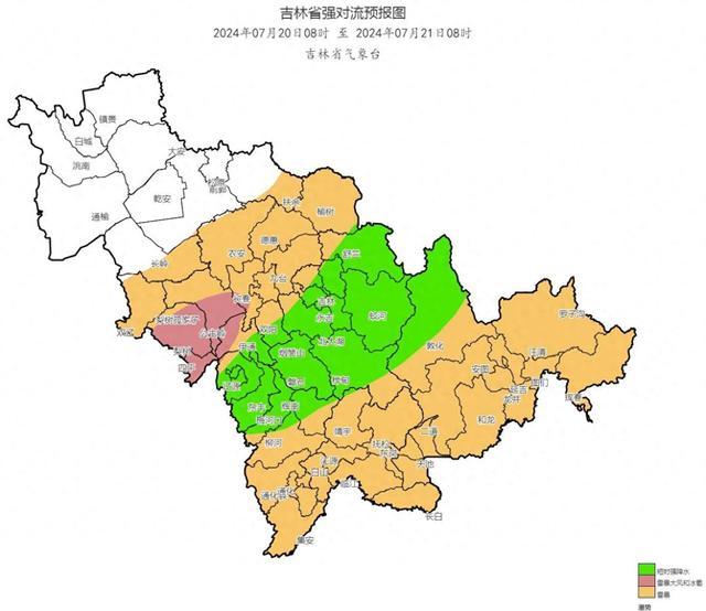 7月20日吉林省中东部有雷电天气