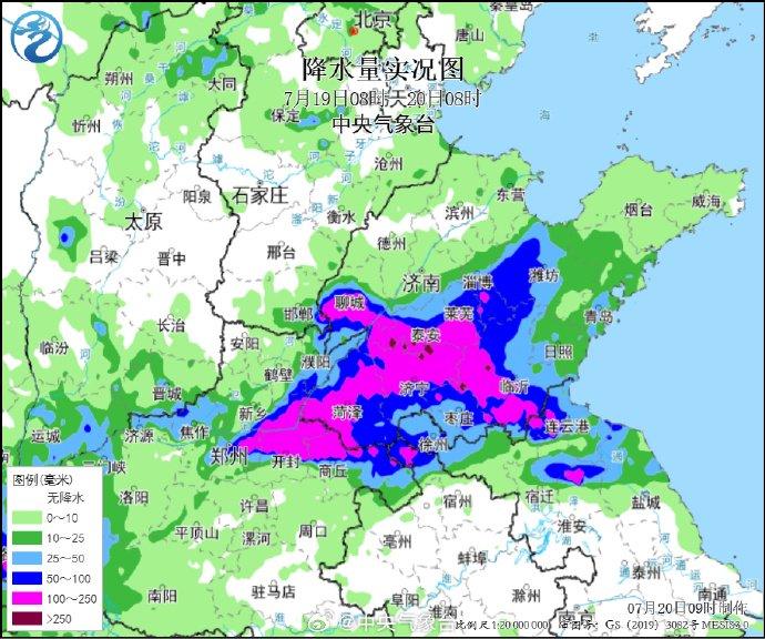 山东泗水、河南开封等地国家观测站日雨量突破当地7月历史极值