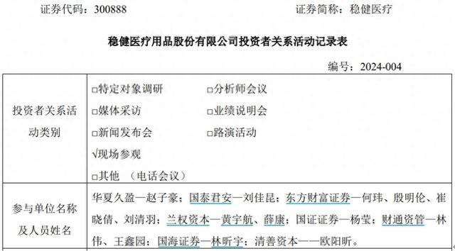 稳健医疗接受机构投资者现场参观，表示兴趣电商平台的增长速度较快