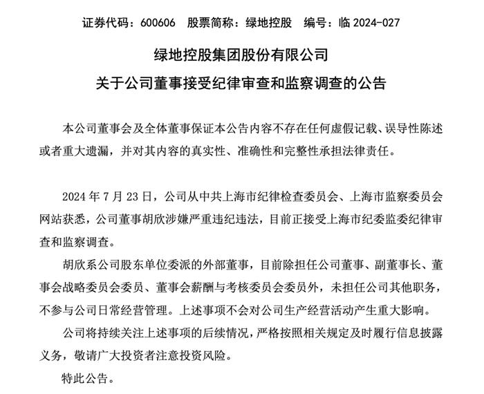 世界500强企业突发公告：副董事长胡欣被查！