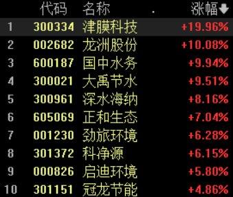 污水处理板块走强，龙洲股份、国中水务等涨停，大禹节水涨超9%