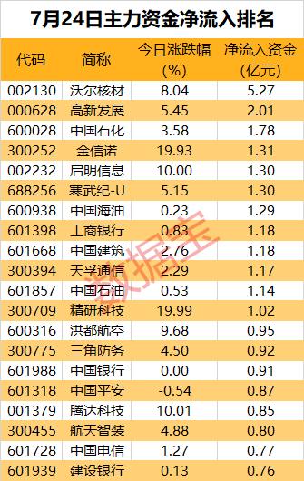 主力资金 | 海外将传大消息，超5亿元资金抢筹这只龙头股