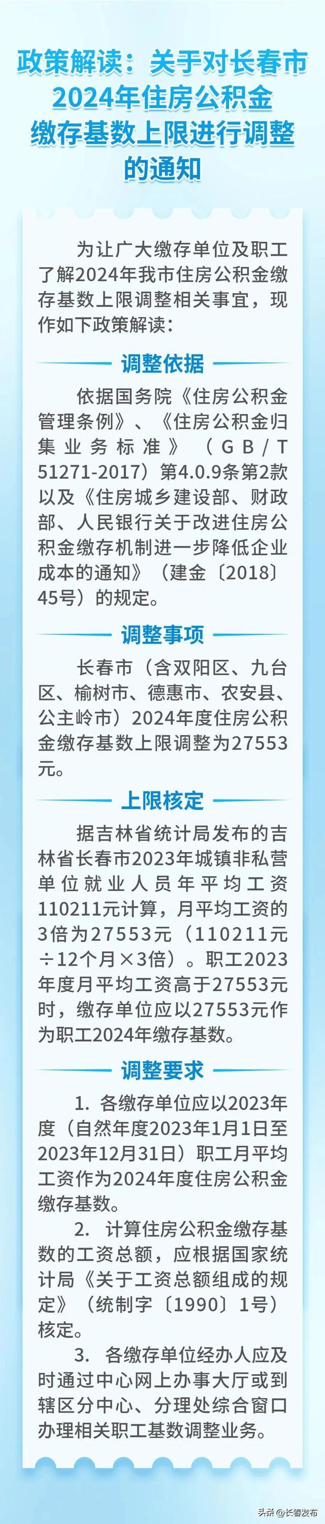 长春市2024年度住房公积金缴存基数上限通知调整