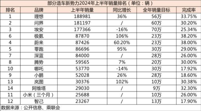 “蔚小理”的命运走向，写在2024·H1新能源汽车销量数据里