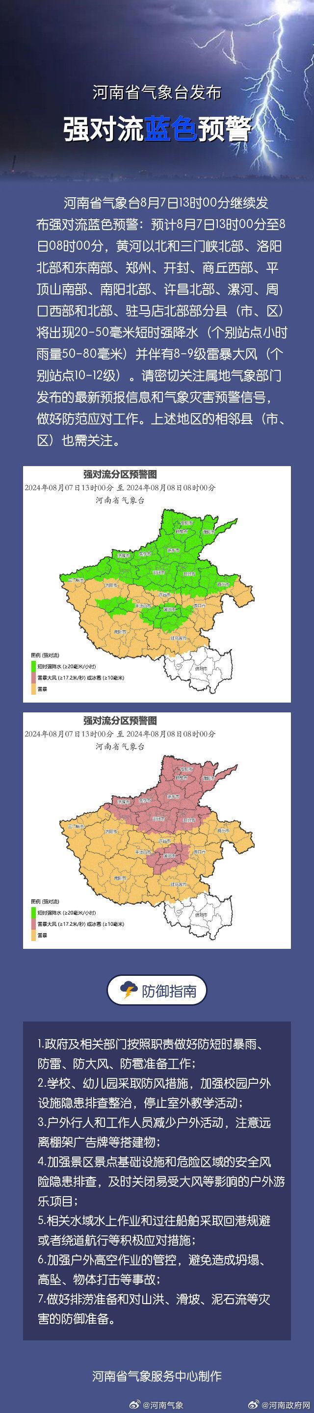 双预警齐发！河南省气象台发布强对流及暴雨蓝色预警