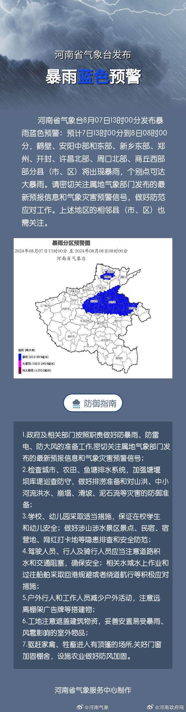 双预警齐发！河南省气象台发布强对流及暴雨蓝色预警