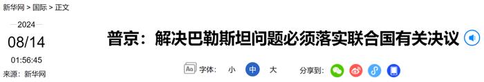 事关巴勒斯坦问题，普京最新表态