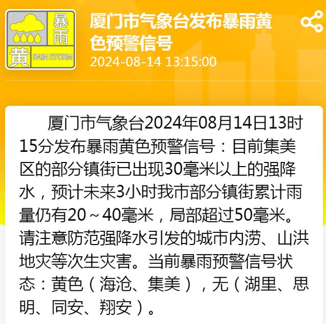 暴雨红色预警！山洪灾害红色预警！厦门已下暴雨，紧急提醒！