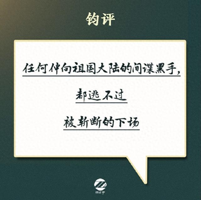 钧评：任何伸向祖国大陆的间谍黑手，都逃不过被斩断的下场