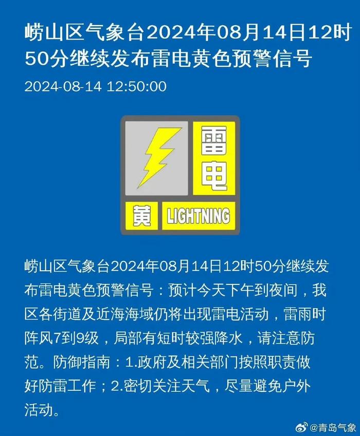 刚刚，青岛多地发布预警！暴雨+雷电+7～9级雷雨大风，即将到货！