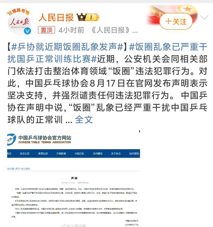 1.中国乒协发声：依法整治“饭圈”乱象 吉林省 法律责任 第3张