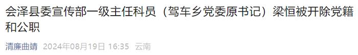 会泽县1名干部被双开