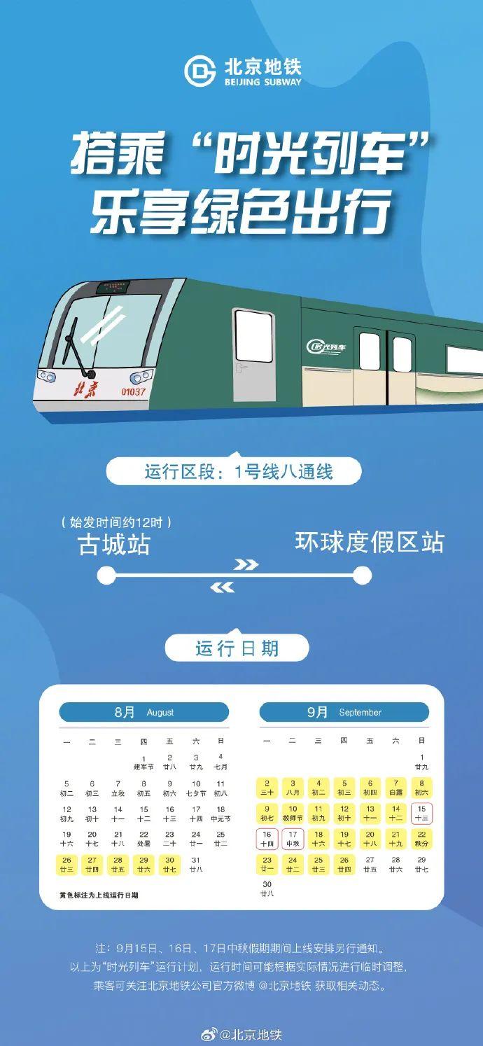 下周起，北京地铁1号线“穿越时光”！“时光列车”最新时刻表→
