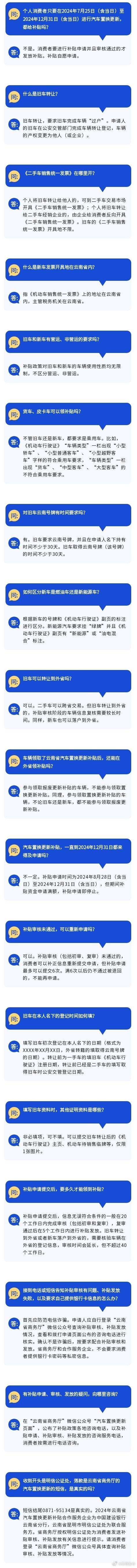 2024年云南省汽车置换更新补贴官方解答来了