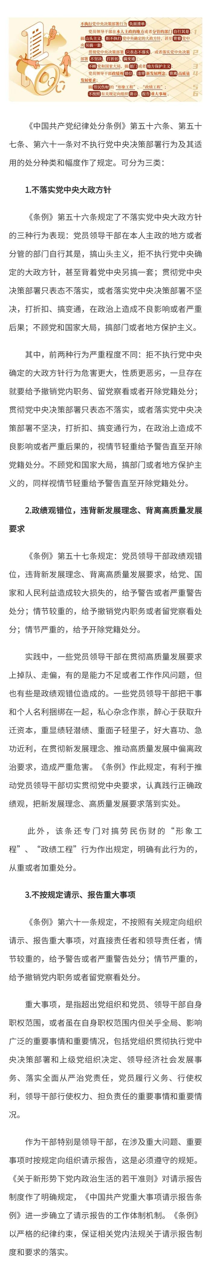 【党纪学习教育·每日一课】哪些行为属于不执行党中央决策部署？相关的处分规定有哪些？