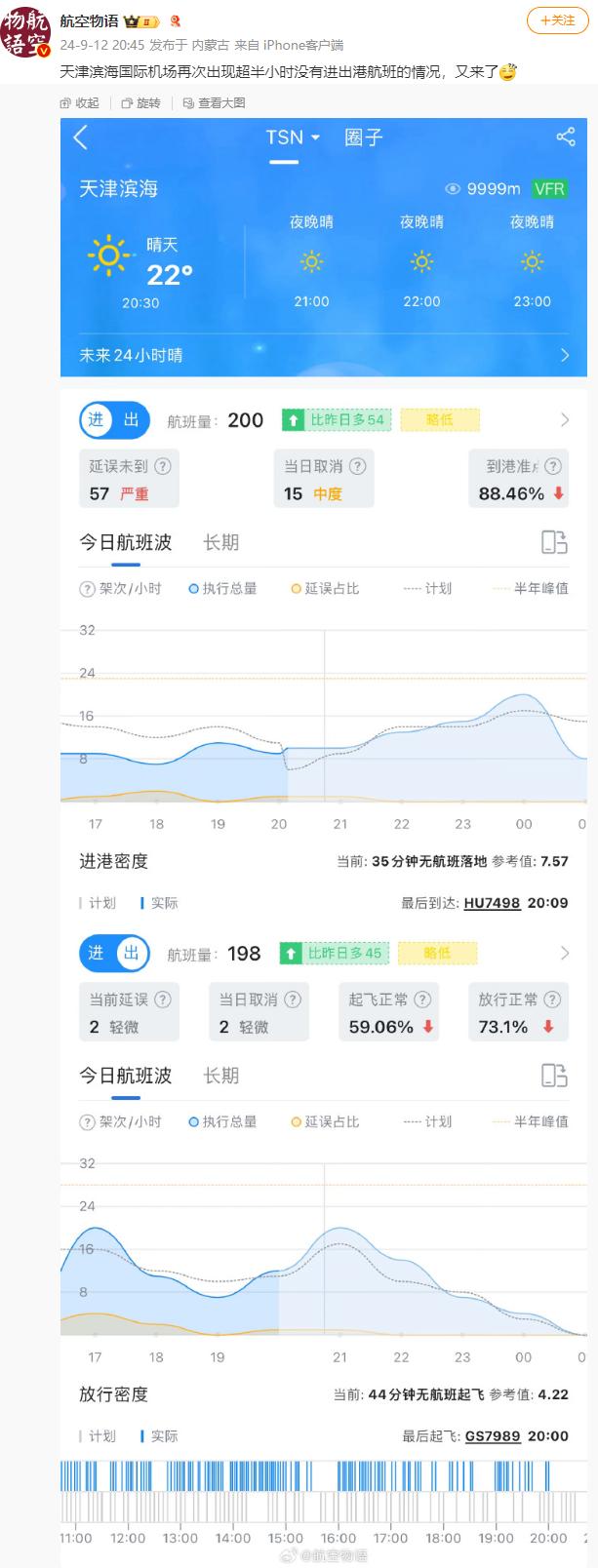 天津滨海机场因公共安全航班再次延误