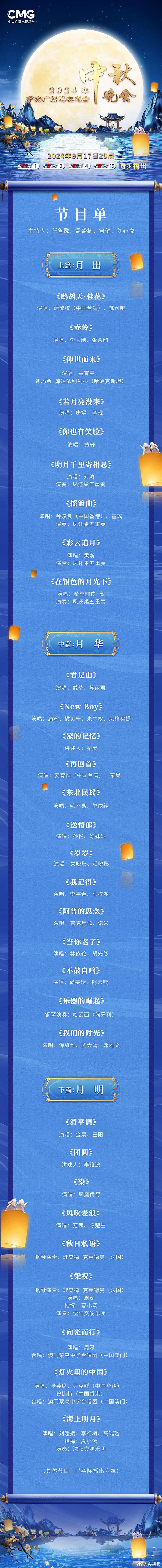 中国新闻网：澳门必中三肖三码三期“星月同辉：唐嫣、李现领衔中秋晚会” 节目单 唐嫣 总台 团圆 陈丽君 李现 张含韵 郁可唯 中秋晚会 萧敬腾 sina.cn 第3张
