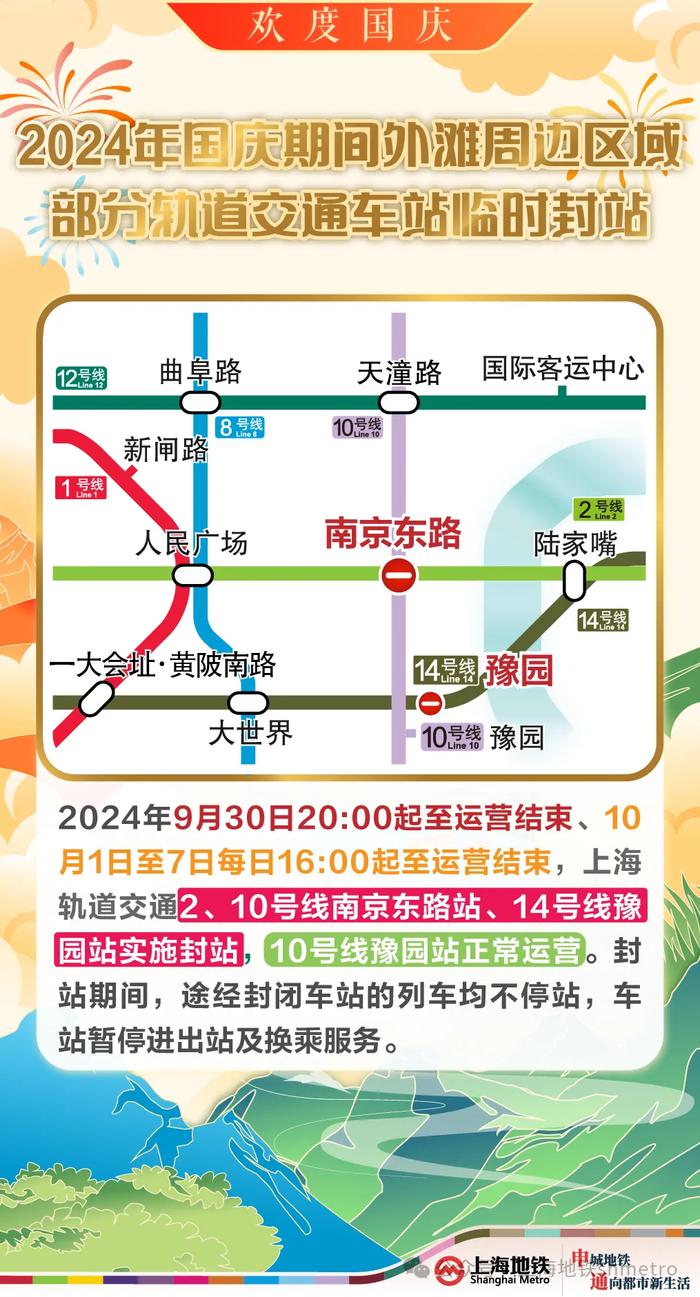 上海地铁国庆运营方案来了，这两站临时封站、六条线延时运营