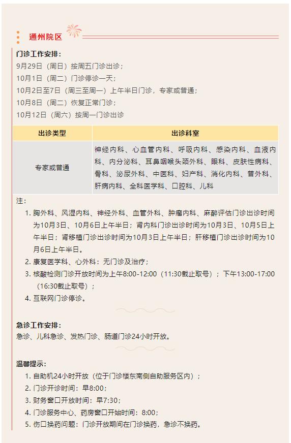 汇总！北京多家医院国庆节假期门急诊安排公布