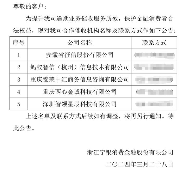 长银消金公示外包催收名单