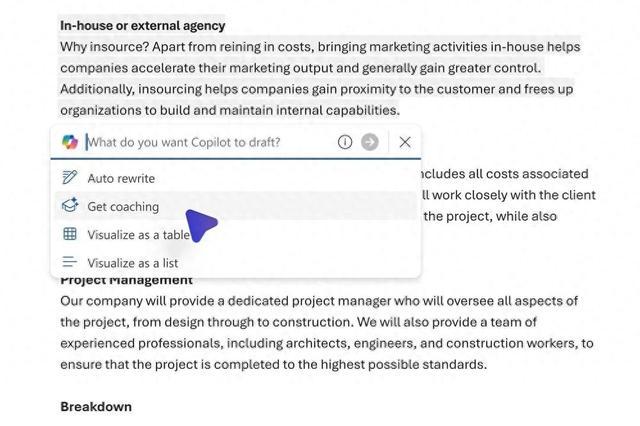 微软Word应用新增“使用 Copilot 进行指导”功能，可实现AI审稿
