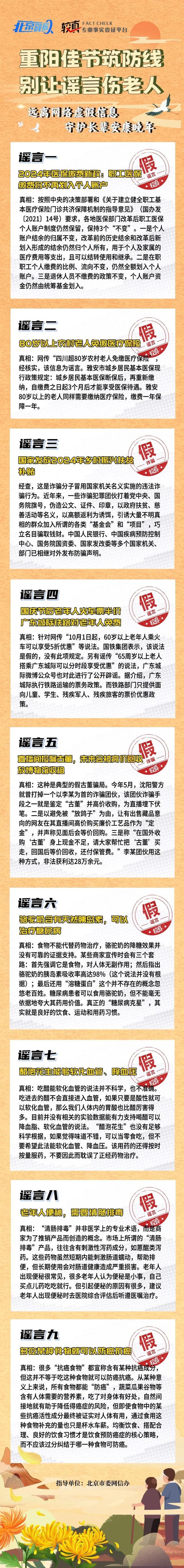 北京网络辟谣宣传月 | 这些虚假信息可能正在伤害长辈！九九重阳节护老，识别九大常见谣言