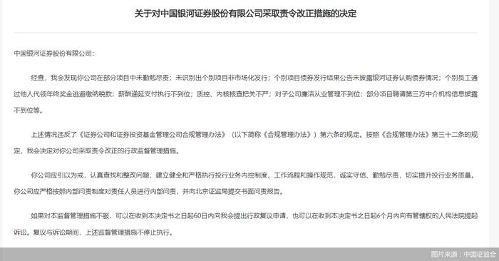 因在部分项目中未勤勉尽责等问题，银河证券被中国证监会责令改正