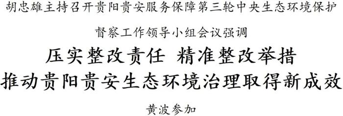 胡忠雄主持召开贵阳贵安服务保障第三轮中央生态环境保护督察工作领导小组会议