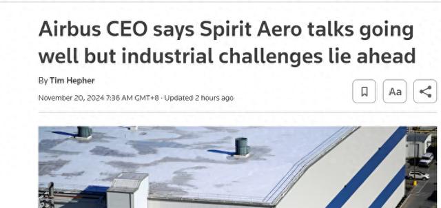 外媒：空客CEO称Spirit Aero收购谈判顺利，但行业挑战依旧严峻