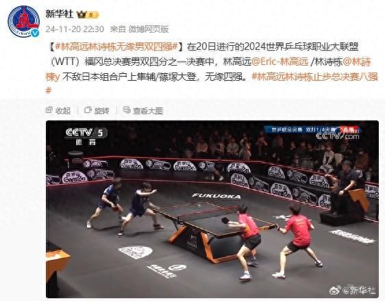 林高远/林诗栋无缘WTT福冈总决赛男双四强