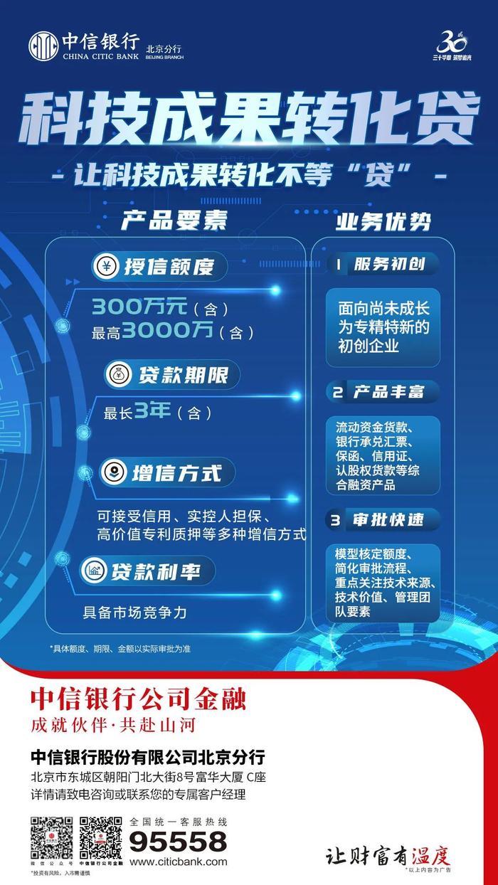 推广｜中信银行科技成果转化贷重磅来袭 聚焦高校院所 助力成果转化！