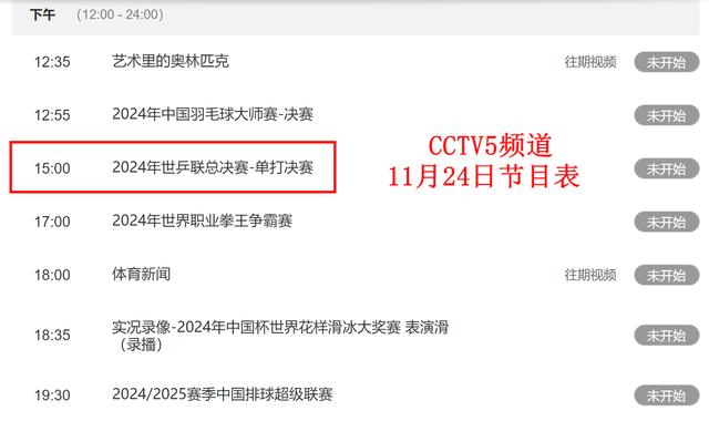 11月24日下午，中央5台直播总决赛：王楚钦争冠军，CCTV5节目单-第6张图片-比分网