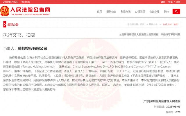 腾邦控股董事长钟百胜突然被执行 曾是300亿A股公司实控人(图1)