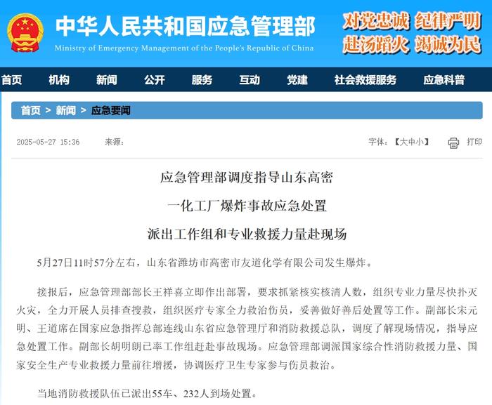 应急管理部网站截图