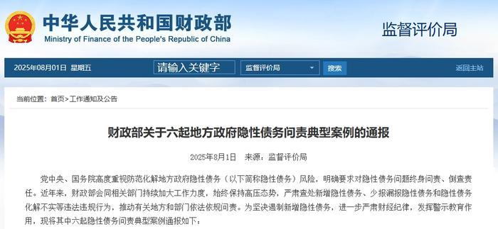 违法违规新增隐性债务！财政部公开曝光六起典型案例