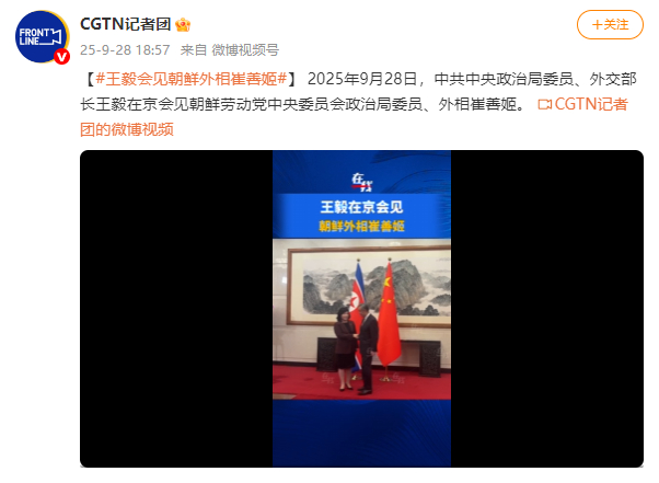 王毅在京会见朝鲜外相崔善姬
